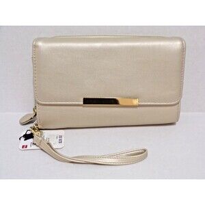 Mundi Pearl w/Gold Accents Wallet Wristlet Zipper & Snap Closure Remove Strap